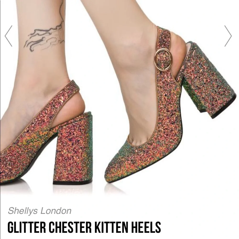 🎉HP🎉Shelly London Peacock Glitter Heels - Picture 16 of 16